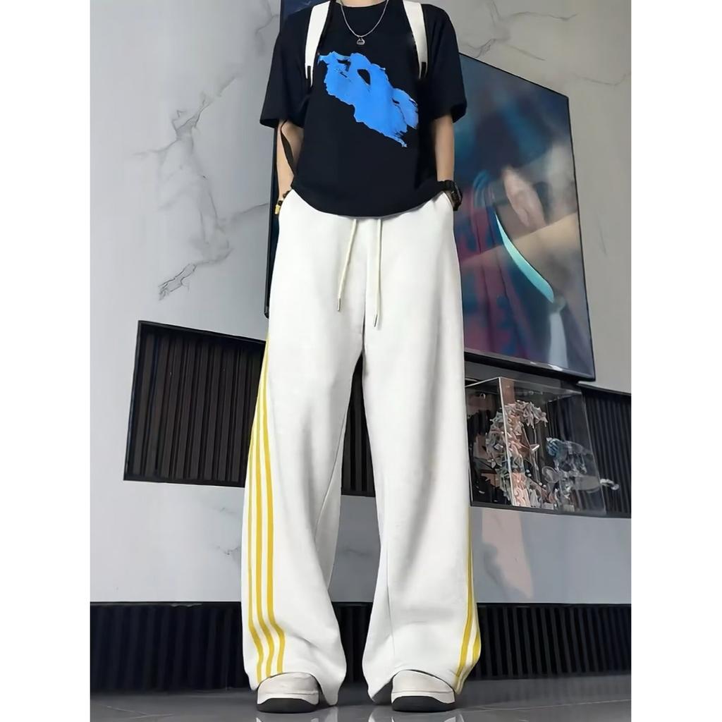 American retro three-bar sweatpants men's autumn basketball training sweatpants trendy brand high-end drape casual pants