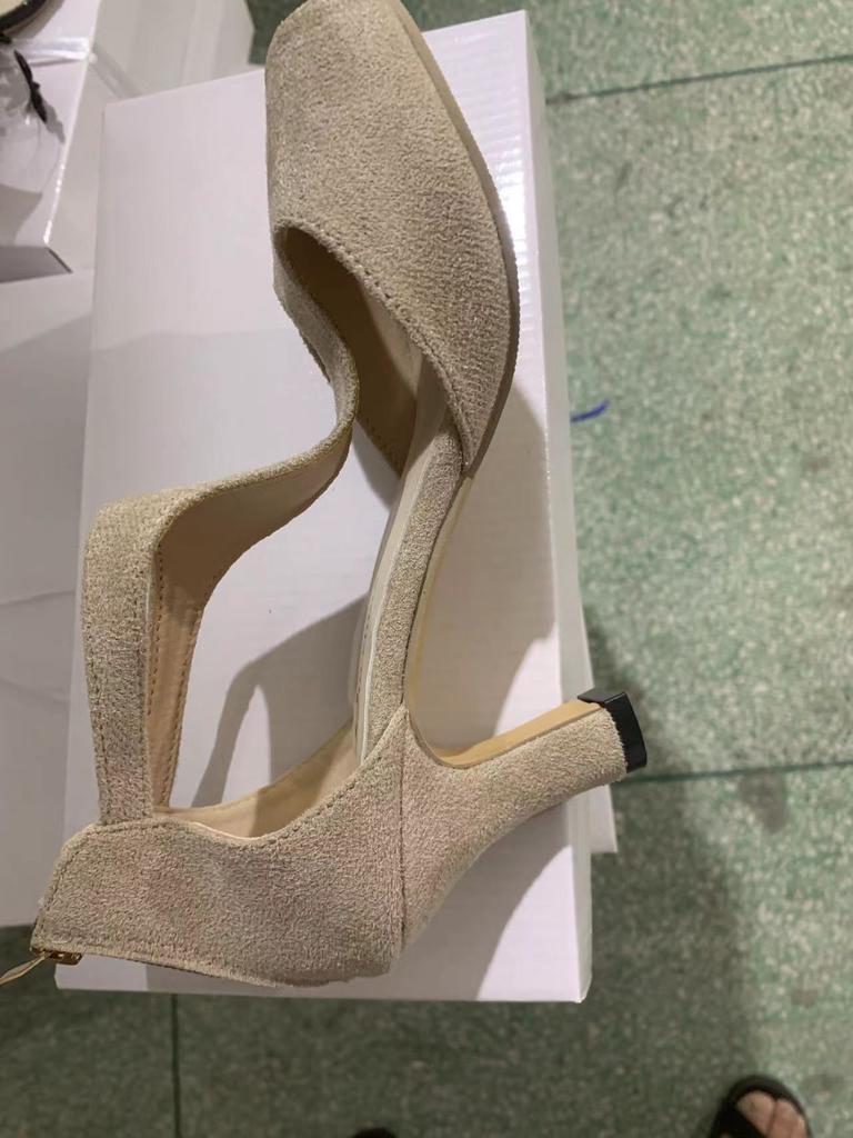 European and American Simple and Fashionable Rear Zipper Bag Heel Fish Mouth Shoes Women's Summer Foreign Trade Large Size Side Space Thin Heel Roman