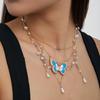 Women Necklace Multi Layer Chain Imitation Pearls Decor Butterflies Charm Choker Necklace Adjustable Length Neck Jewelry