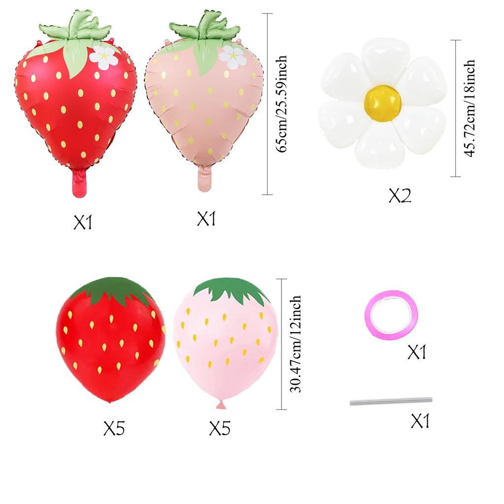 Fruit Theme Balloon Set Matte Strawberry Daisies Aluminum Film Balloon Party Arrangement Strawberry Printed Balloon
