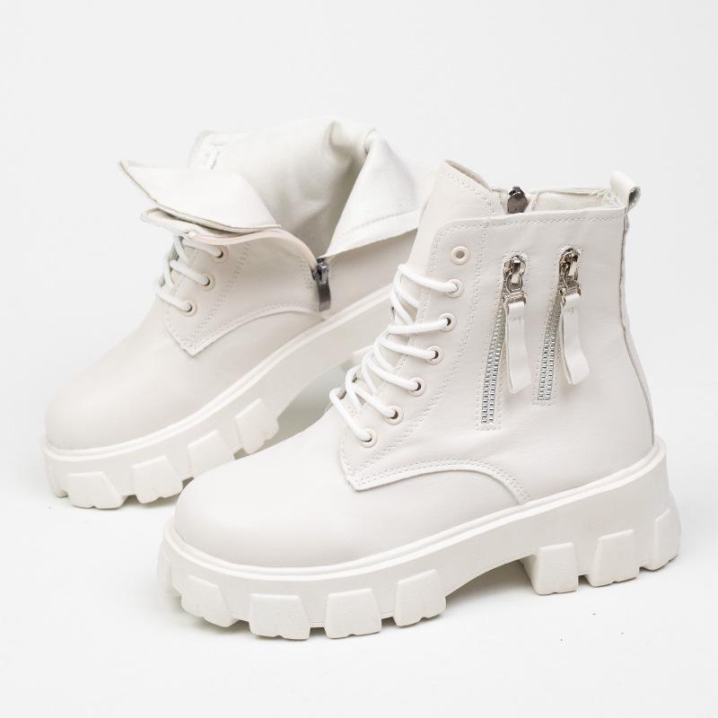 Women's Height-Increasing Martin Boots: Korean Style, Plus Velvet, Autumn/Winter, Thick Sole, Mid-Calf, Plus Size, Cotton.