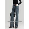 MengShuya Women's Retro Blue High-Waist Flared Jeans