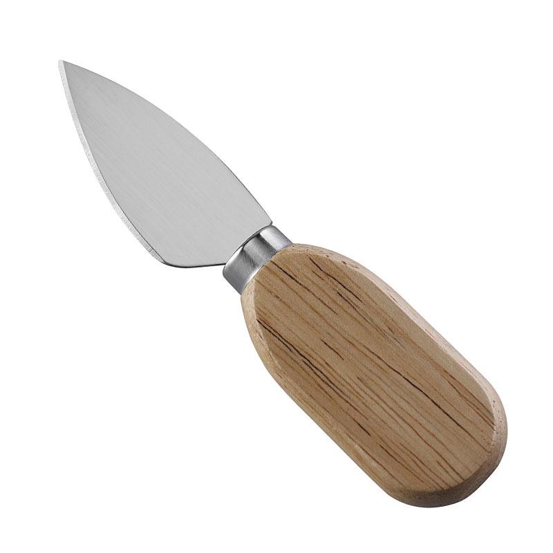 In-Stock Rubber Wood Handle Stainless Steel Cheese Knife Set: Baking Tools, Butter Spreader, Kitchen Knife, Cheese Knife, and Fork.