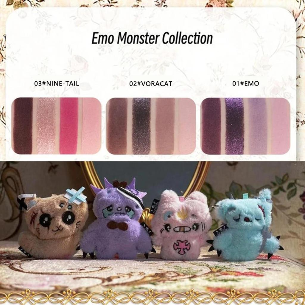 Paleta de Sombras de Ojos Cuatro Colores Serie Monstruo Emo Haggard, Pigmentación Duradera, Fácil de Usar, Combinación Multi-Textura, Fiesta