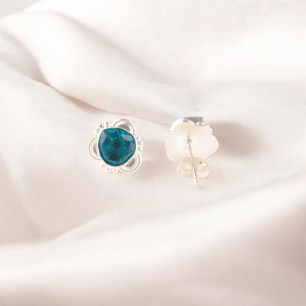 Faceted Apatite Gemstone Earrings 925 Sterling Silver Handmade Jewelry Studs EE-159-1