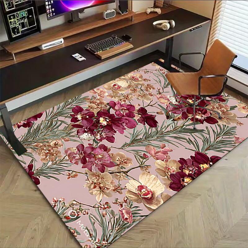 1PC Floral Pattern Flowers Non-Slip Floor Carpet Compatible for Office&Living Room&Dining room - Flat-Weave Machine- Soft & Pattern-E305