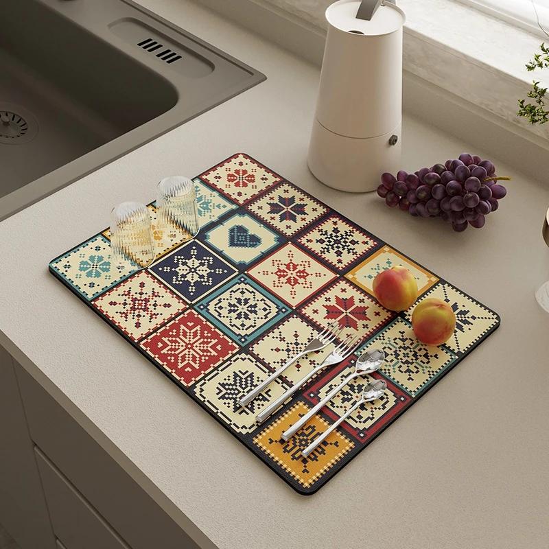 Coffee Mat Super Absorbent Dish Drying Mat Large Dish Drying Mats for Kitchen Counter Non-slip Drain Pad Coffee Bar Accessories