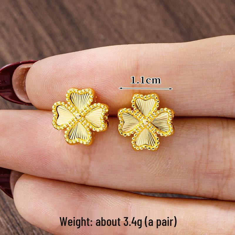 Vietnam Gold-Plated Clover Necklace, Ring & Five-Flower Bracelet Set