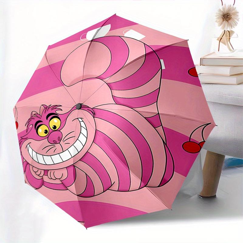 Disney Cheshire Cat, Alice in Wonderland Automatic Open/Close Fashion umbrella - Cute Umbrella with Cute Design, Portable 3-Fold Compact Umb
