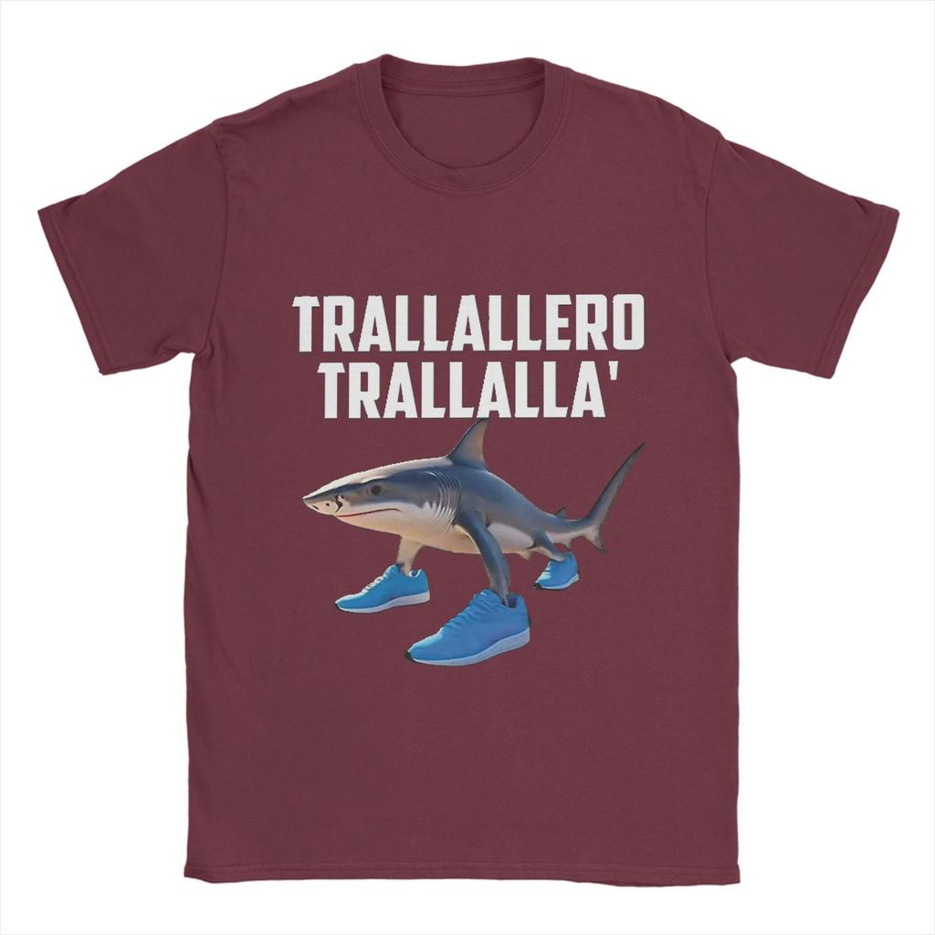 Trallallero Trallala Funny Shark Meme T-Shirt Summer Pure Cotton T Shirts For Mens Trending Casual Tee Shirt  Sleeve  Basic Tops