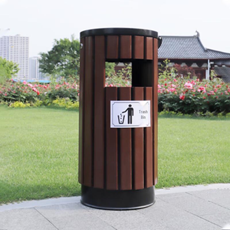 Outdoor Steel-Wood Commercial Trash Can