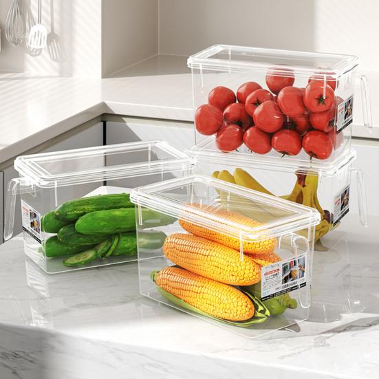 Refrigerator Organizer Transparent Food Box with Handle Lid Food-Grade Fridge Organizer Storage Bin for Fruits Vegetables Salads