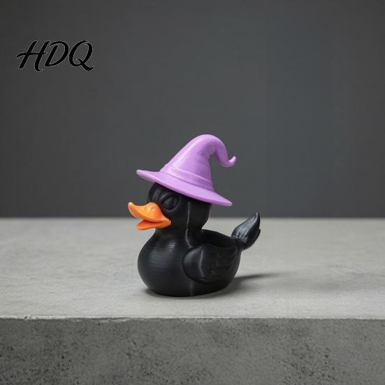 Decorative Duck Sculptures Halloween Witch Black Figurine, 3D Printed Hat Desk Handcrafted Plastic Ornaments Decor, Spooky Tabletop Ornament