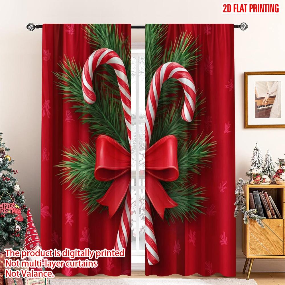 

2pcs 2D flat printing Christmas Hot Party Curtains Christmas candy cane map Digital Printed Polyester Drapes Spring for Po 100*130 Grommet Top 1pcs
