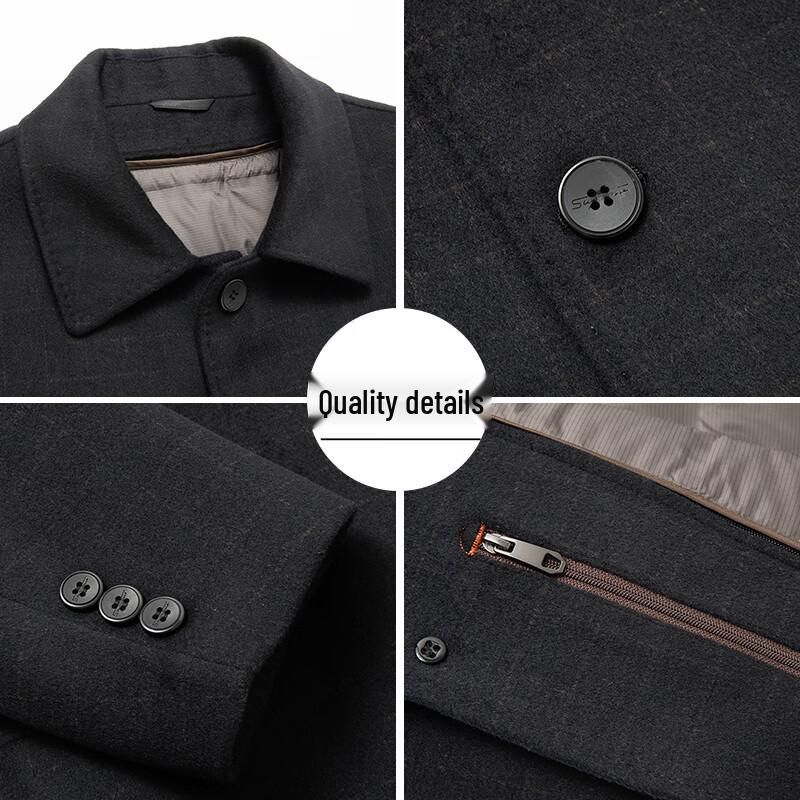 Men's Winter Mid-Length Wool Blend Coat with Goose Down Liner