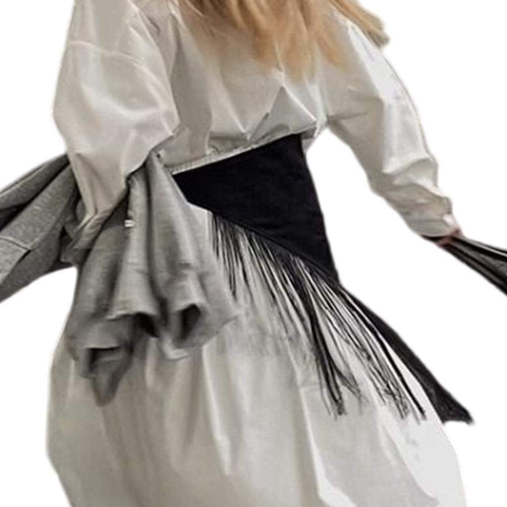 Yuppie Fringe Waistband for Women Elegant Hip Scarf Belt with Tie Black Yuppie Fringe Girdle Belt Stylish Accessory