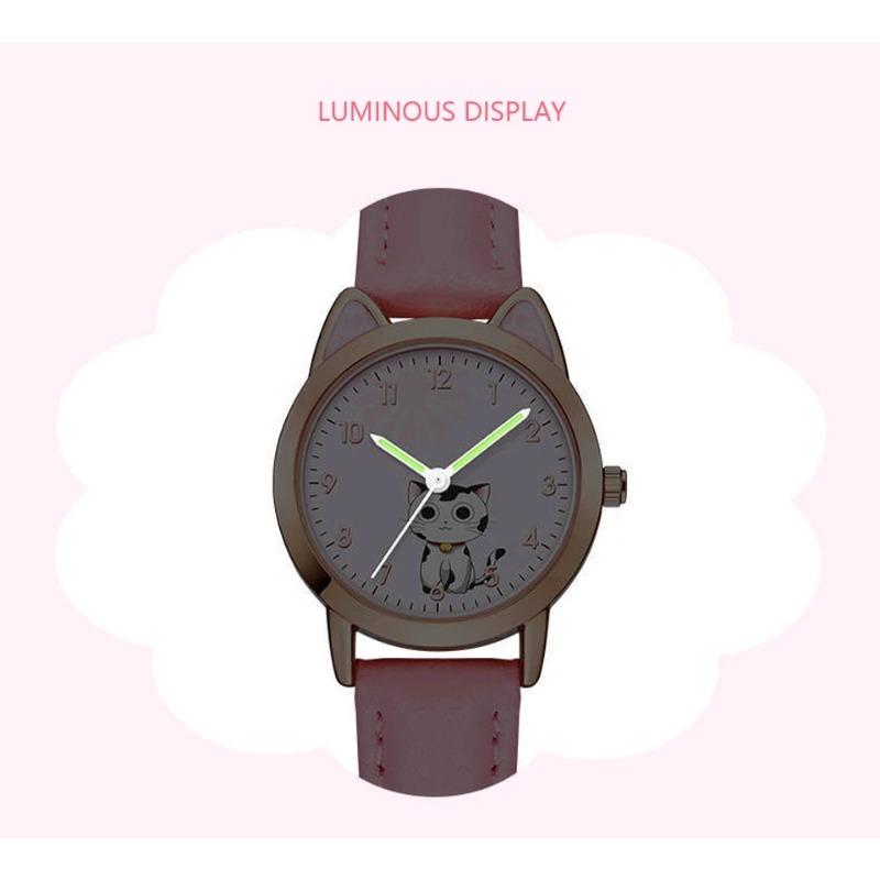 UTHAI Children Watch Girl Pink Cute Cartoon Cat Watch Waterproof 5-15 Year Old Primary School Student Women Fashion Quartz Clock