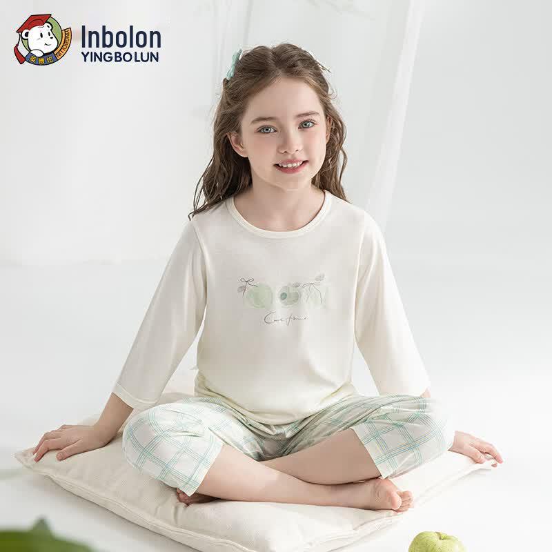 Yingbolun Girls' 3/4 Sleeve Lyocell Cotton Loungewear Set