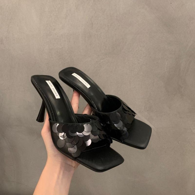 Dámské 2025 Stříbrné Francouzské Niche High-End Venkovní Sandály Žabky na Vysokém Podpatku