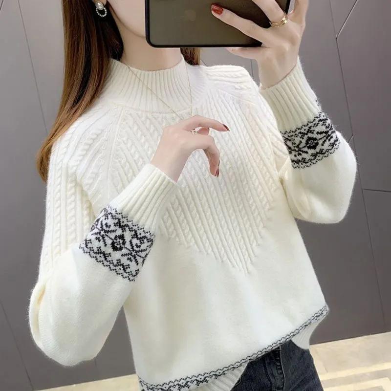 WTEMPO Female Solid Color Casual Loose Bottoming Knitted Pullovers Women's Autumn Winter Large Size Long Sleeve Sweaters