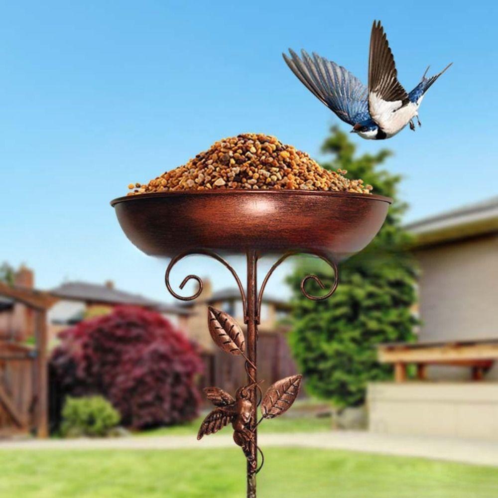 Iron Garden Birdbath Vintage Large Capacity Bird Feeding Dish Multi Functional Sturdy Bird Feeder Ground Plugin Outdoor