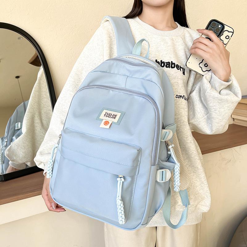 Student Schoolbag Women's Large Capacity Backpack Solid Color Junior High School Backpack