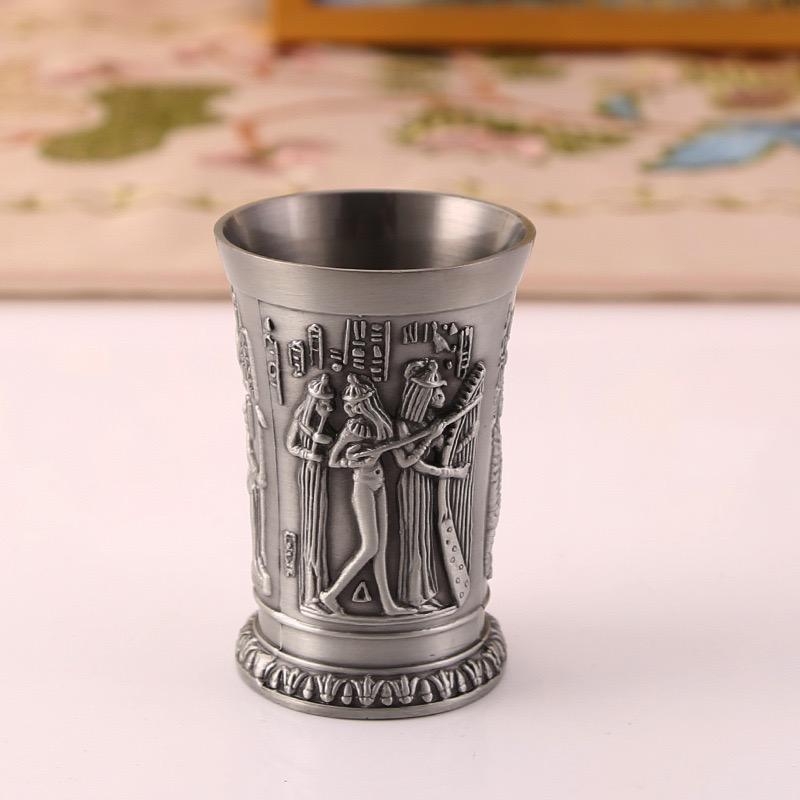 Vintage Grail, Alloy Relief Carved Pharaoh Drinking Tumbler, European Portable Mini Vodka Cup, Wine Cabinet Home Decoration,1pcs