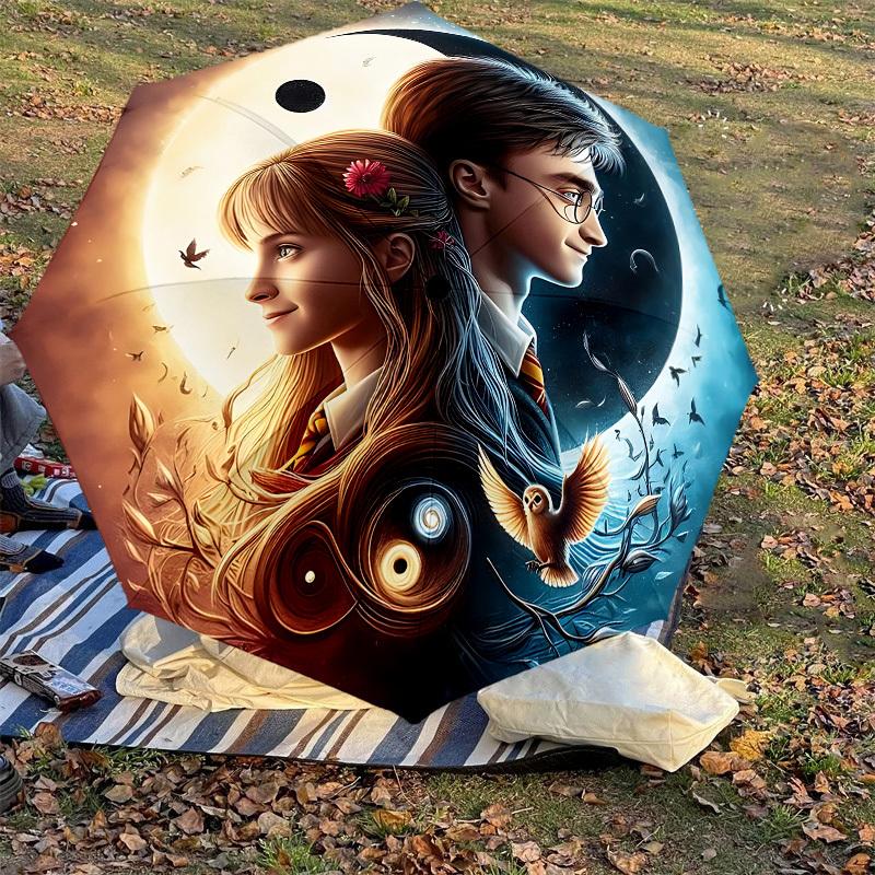 1PC Harry Potter and Hermione Granger Umbrella-8-Rib Reinforced, Automatic Open, Lightweight & Durable, Cute Fashion Accessory for Outdoor, D2620