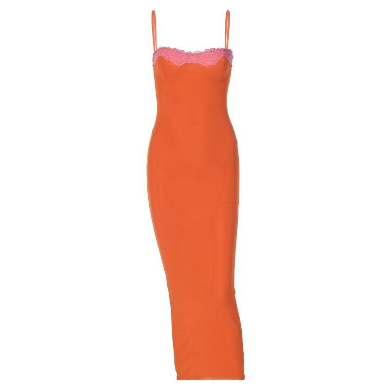

Shemoda Sling Dress Backless Slim Fit Mesh Orange L