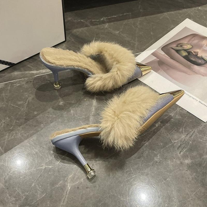 Fashion Fashion Temperament Woman Shoes 2025 Winter New Pointed Heels Simple Versatile Women's Slippers Anti Slip Women Heels Slippers
