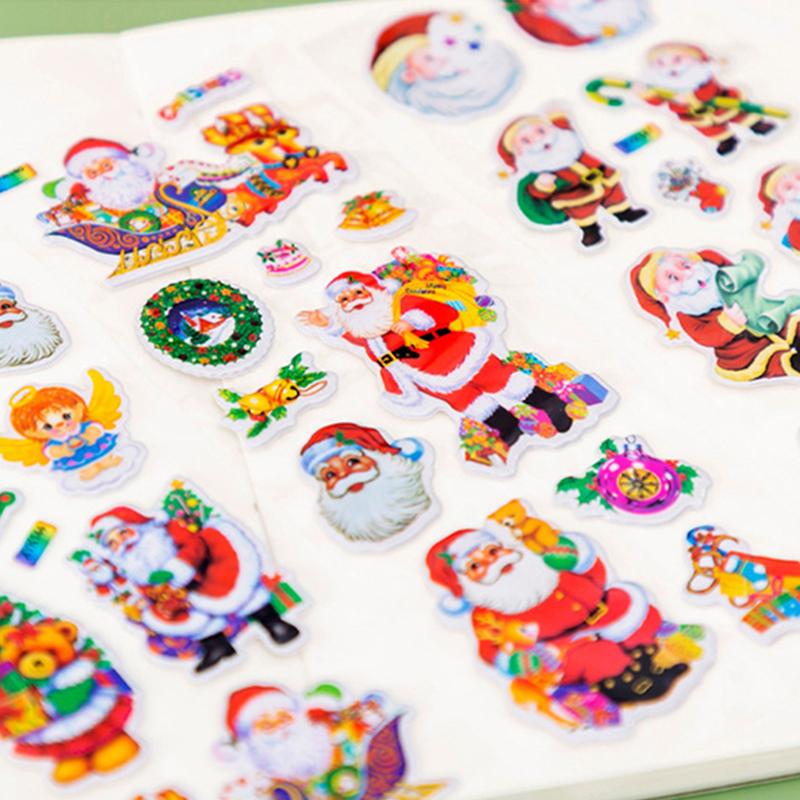 6/12Sheets Kids Puffy Stickers for Children Birthday Christmas Gift for Girl Boy Scrapbooking Cartoon Stickers Santa Claus TMZ