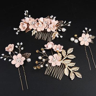 Korean Bridal Forest Hair Comb and Bracelet Set In Blue, Purple, Pink, White, and Gold