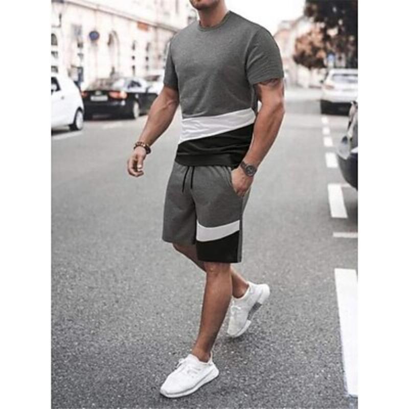Men's T-shirt Short Sleeves Crew Neck Summer Gymnatics Casual Color Block Street Style Vacation Daily