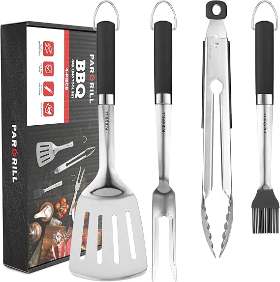 Grill Accessories Heavy Duty BBQ Set Gifts for Men/Women - Premium Stainless Steel Spatula, Fork, Brush & Tongs, Barbecue Utensi