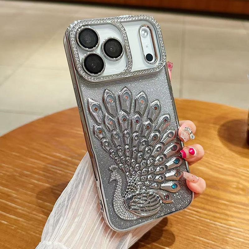 Colorful Diamond Peacock Gradient Phone Case for iPhone 17 Pro Max iPhone 15 Plus