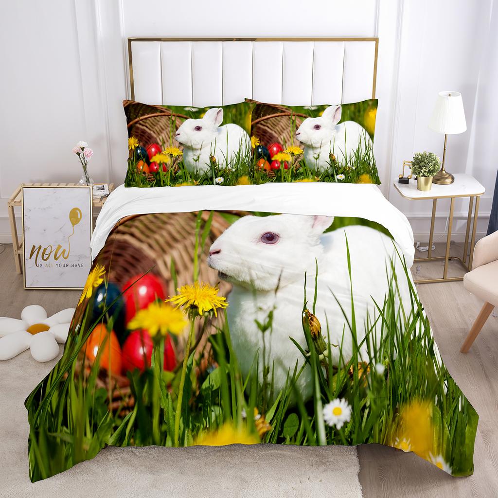 Rabbit Comforter Duvet Cover Set Lovely Little Rabbit Decor Bedding Set For Kid Girl Polyester Animal Theme King Comforter Cover