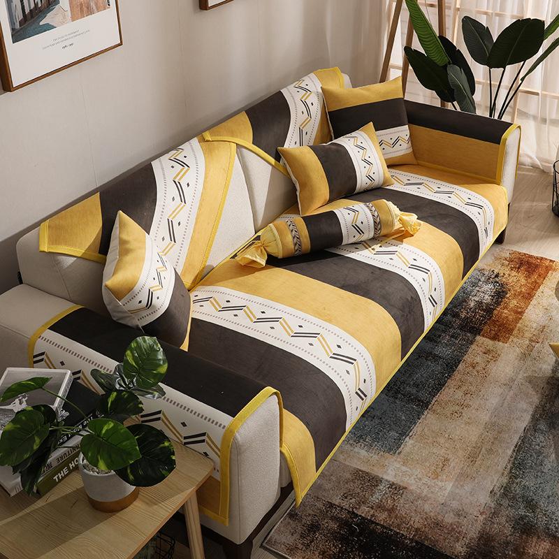 Nordischer Jacquard-Streifen Sofakissen Vier Jahreszeiten Universal Rutschfester Sofabezug Stoff Kissen Rückenlehne Armlehne Handtuchbezug Tuch