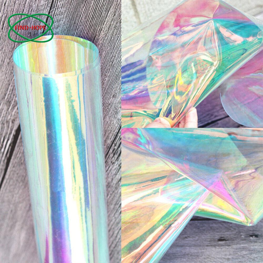 50*95CM Transparent PVC Fabric Iridescent Holographic Laser Rainbow Shiny Vinyl DIY Bows Earring Handmade Craft Bag Roll