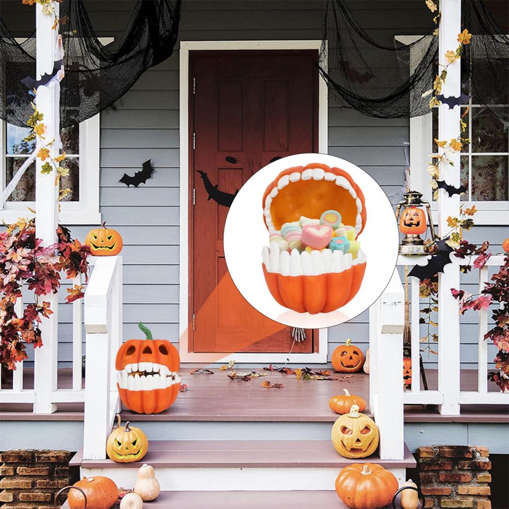 Desktop Organizer Resin Pumpkin Ornament Halloween Pumpkin Storage Box with Hinged Lid for Snacks for Halloween Desktop Decor