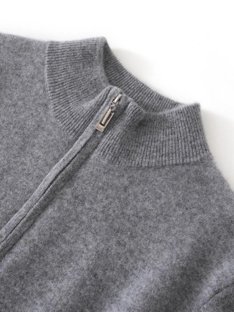 Men's Wool Cashmere Knit Zipper Cardigan - Autumn/Winter Warmth, Versatile Stand Collar, Loose Fit.