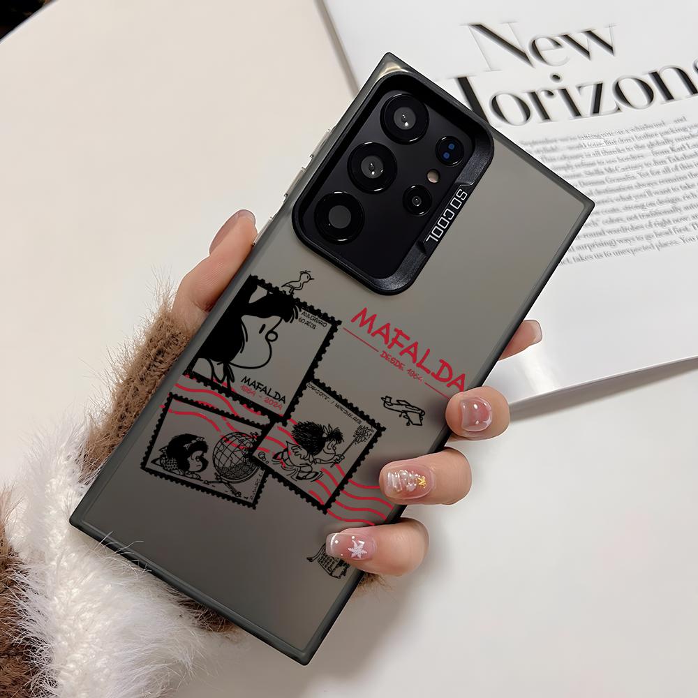 Cartoon M-MAFALDA Cute Phone Case For Samsung Galaxy S25 Edge S24 S23 S22 S21 S20 Ultra Funda Silicone Silver Cover
