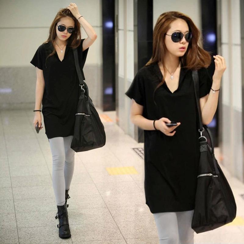 Summer Women's Big Size T-shirt 2025 Solid Color Loose Mid-Length Women T Shirt Women Summer Top