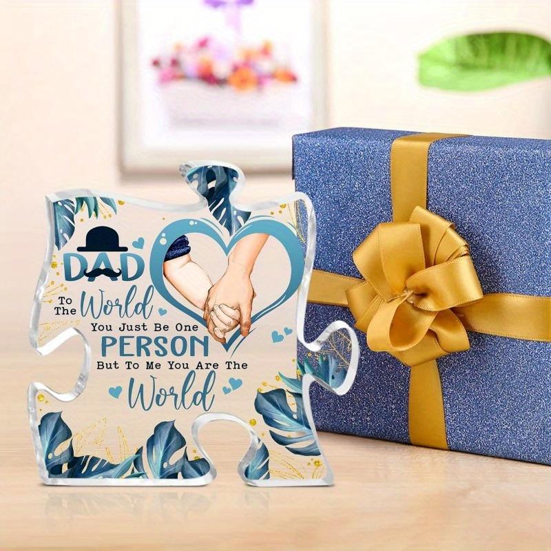 Unique Dad Puzzle Acrylic Plaque - Perfect Desk Decor & Gift for Dad, Step Dad, Bonus Dad, Grandpa from Son & Daughter on Father's Day or Birthday  