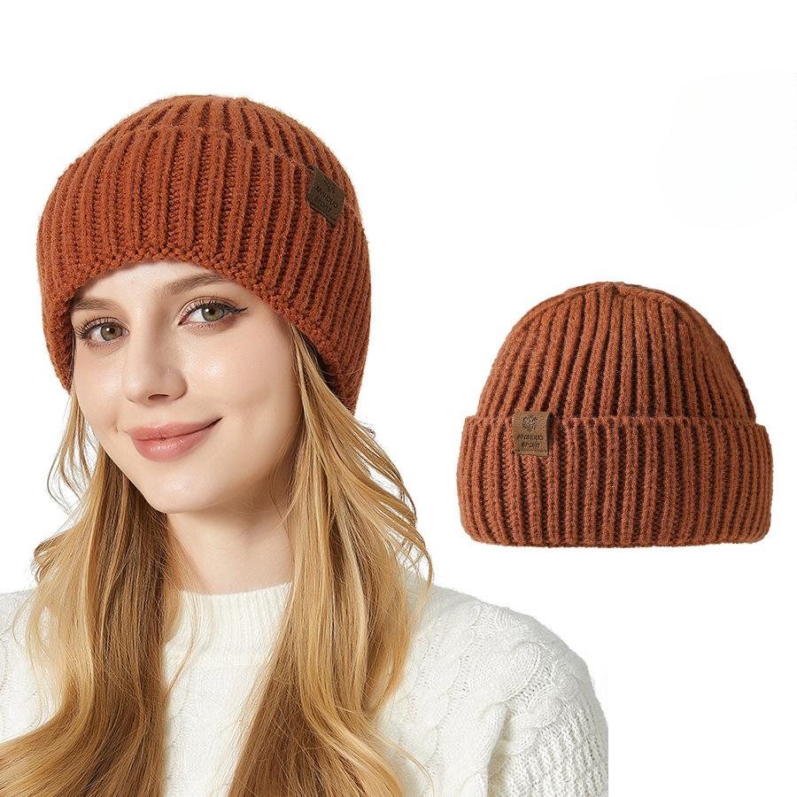 

Однотонная утолщенная вязаная шапка для мужчин и женщин, зимняя, для защиты ушей от холода, теплая шерстяная шапка M（56-58cm） коричневый