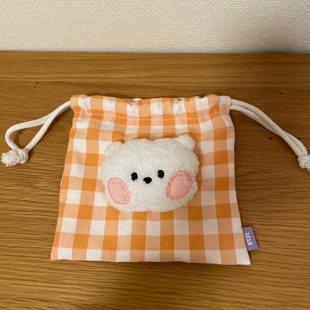 [Б/У] Мешочек BT21 в клетку, оранжевый, на завязке