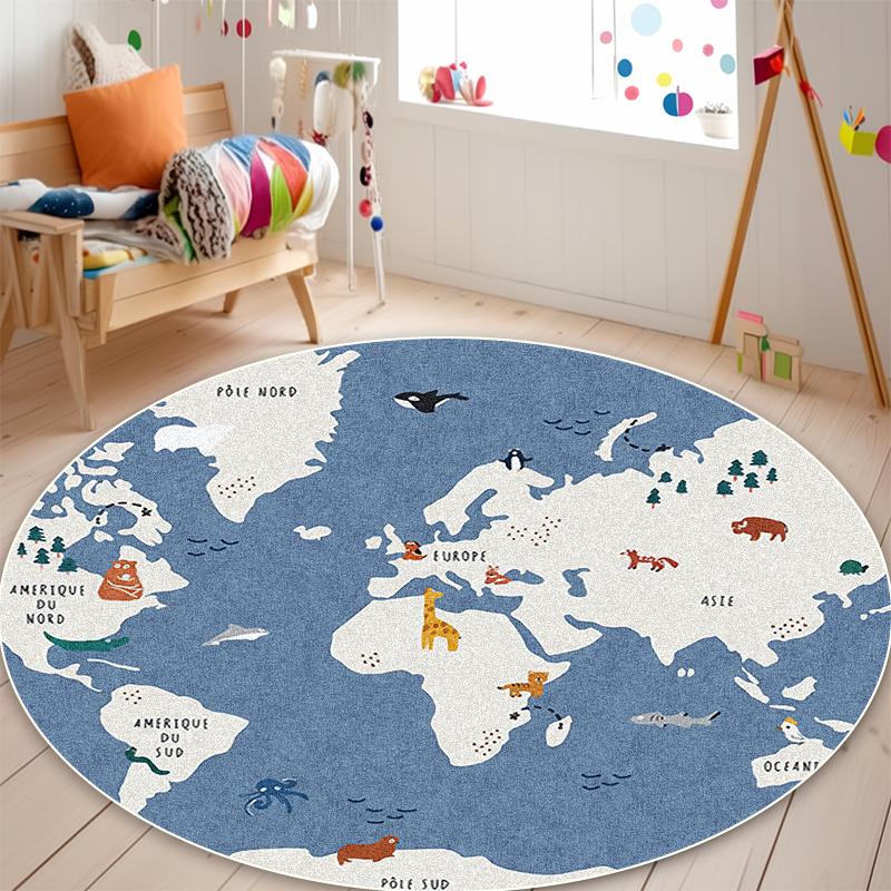 Cute Cartoon Pattern Round Carpet Living Room Decoration Sofa Area Non-slip Washable Rug Children Bedroom Decor Soft Floor Mat