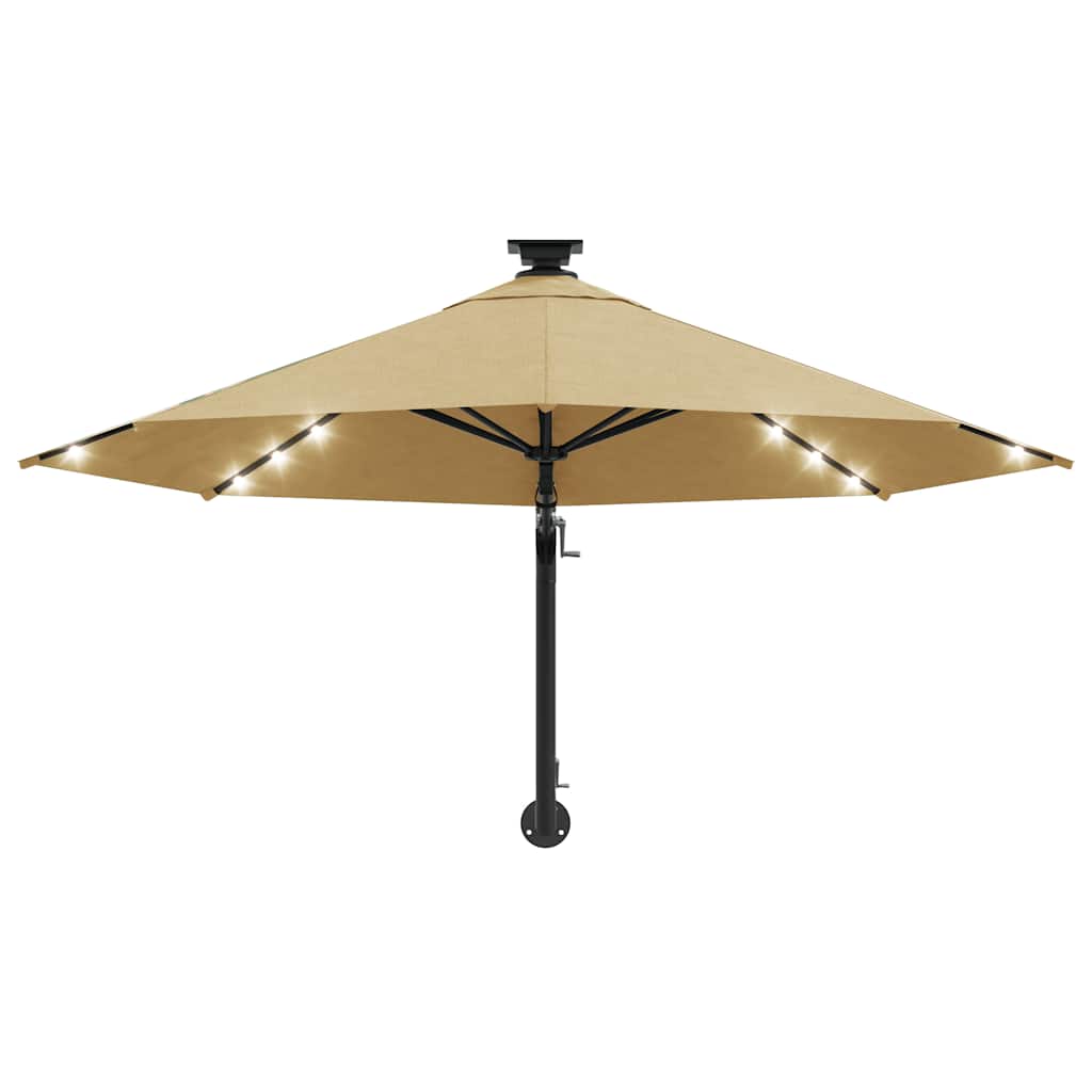 Wall Mounted Sun Umbrella with LEDs 300 cm Taupe