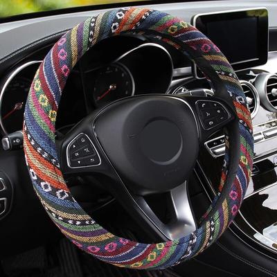 Auto Lenkradbezug Lenkergeflecht Lenkradhülle Naturfasern Rutschfest Atmungsaktiv Nationalstil 38cm Universal