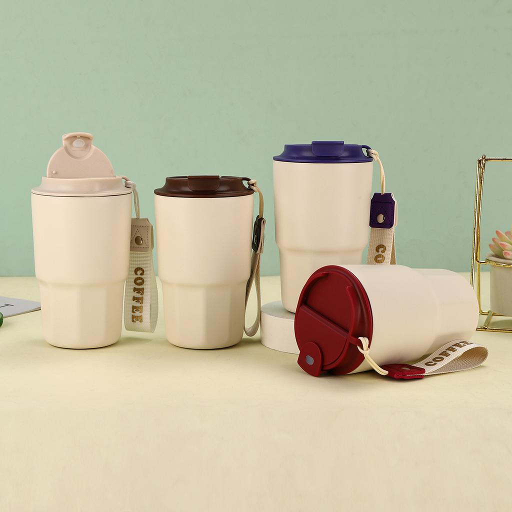 Double drink coffee cup stainless steel vacuum thermos cup with lifting rope portable accompanying water cup holiday gift