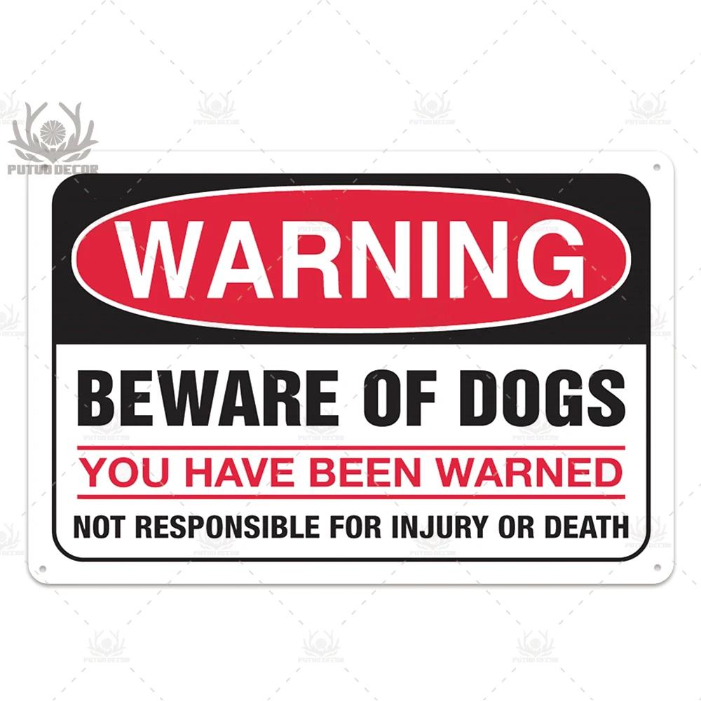 Beware Vintage Tin Sign Plaque Metal Plate Guard Dog Signs Wall Art Posters for No Trespassing Farmhouse
